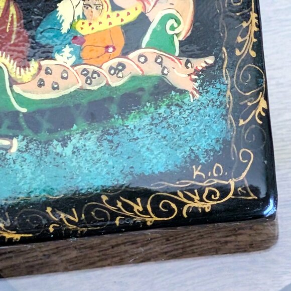 Vintage Russian USSR Signed PALEKH Палех "Troika" Lacquer Jewelry Trinket Box - Picture 5 of 10